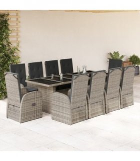 vidaXL 11 Piece Garden Dining Set with Cushions Grey Poly Rattan