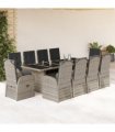 vidaXL 11 Piece Garden Dining Set with Cushions Grey Poly Rattan