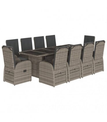vidaXL 11 Piece Garden Dining Set with Cushions Grey Poly Rattan