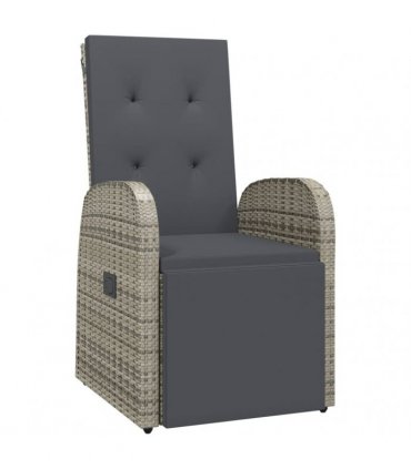 vidaXL 11 Piece Garden Dining Set with Cushions Grey Poly Rattan