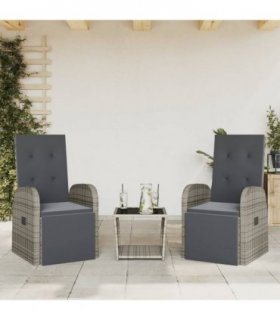 vidaXL 3 Piece Garden Dining Set with Cushions Grey Poly Rattan