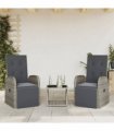 vidaXL 3 Piece Garden Dining Set with Cushions Grey Poly Rattan