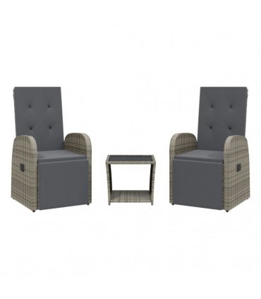 vidaXL 3 Piece Garden Dining Set with Cushions Grey Poly Rattan