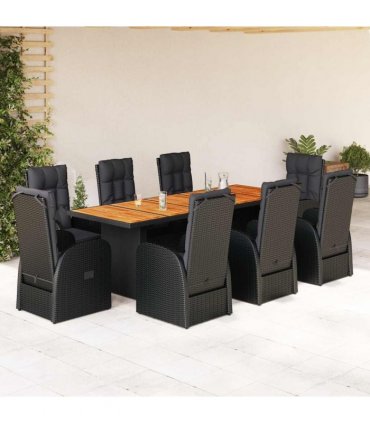 vidaXL 9 Piece Garden Dining Set with Cushions Black Poly Rattan
