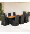 vidaXL 9 Piece Garden Dining Set with Cushions Black Poly Rattan