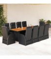 vidaXL 11 Piece Garden Dining Set with Cushions Black Poly Rattan