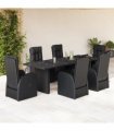 vidaXL 7 Piece Garden Dining Set with Cushions Black Poly Rattan