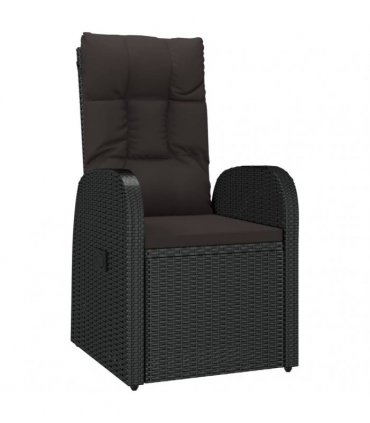 vidaXL 7 Piece Garden Dining Set with Cushions Black Poly Rattan