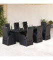 vidaXL 9 Piece Garden Dining Set with Cushions Black Poly Rattan