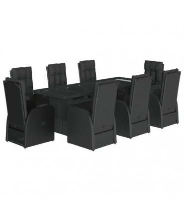 vidaXL 9 Piece Garden Dining Set with Cushions Black Poly Rattan