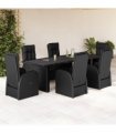 vidaXL 7 Piece Garden Dining Set with Cushions Black Poly Rattan