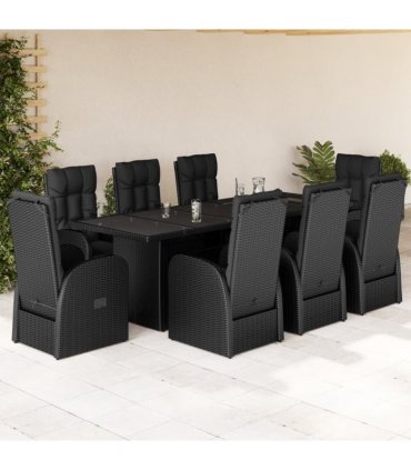 vidaXL 9 Piece Garden Dining Set with Cushions Black Poly Rattan