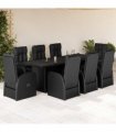 vidaXL 9 Piece Garden Dining Set with Cushions Black Poly Rattan