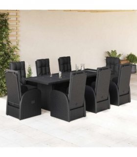 vidaXL 9 Piece Garden Dining Set with Cushions Black Poly Rattan