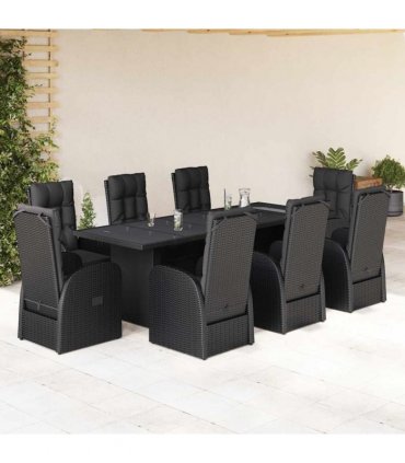 vidaXL 9 Piece Garden Dining Set with Cushions Black Poly Rattan