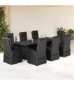 vidaXL 9 Piece Garden Dining Set with Cushions Black Poly Rattan