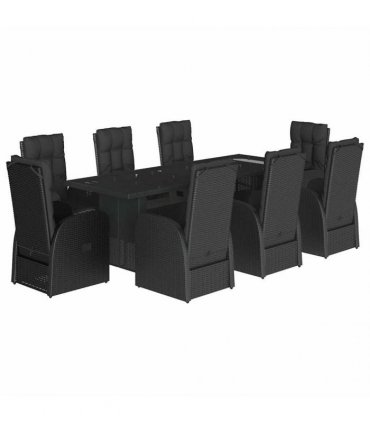 vidaXL 9 Piece Garden Dining Set with Cushions Black Poly Rattan
