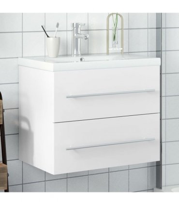 vidaXL Bathroom Sink Cabinet with Built-in Basin White