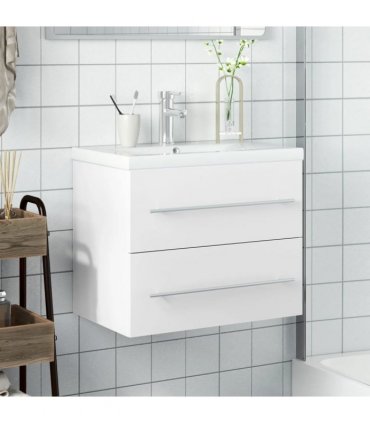 vidaXL Bathroom Sink Cabinet with Built-in Basin White