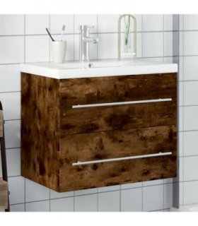 vidaXL Bathroom Sink Cabinet with Built-in Basin Smoked Oak