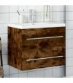 vidaXL Bathroom Sink Cabinet with Built-in Basin Smoked Oak