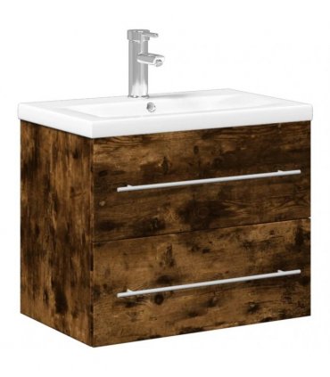 vidaXL Bathroom Sink Cabinet with Built-in Basin Smoked Oak