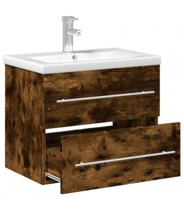 vidaXL Bathroom Sink Cabinet with Built-in Basin Smoked Oak