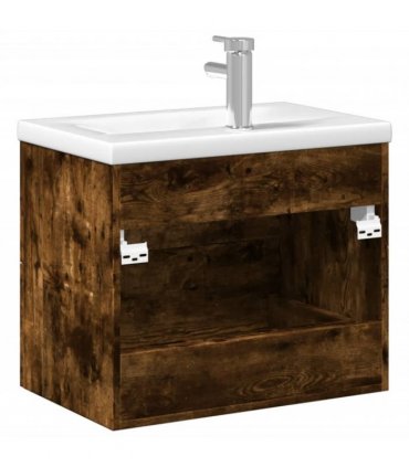 vidaXL Bathroom Sink Cabinet with Built-in Basin Smoked Oak