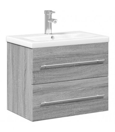 vidaXL Bathroom Sink Cabinet with Built-in Basin Grey Sonoma