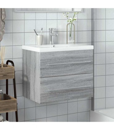 vidaXL Bathroom Sink Cabinet with Built-in Basin Grey Sonoma