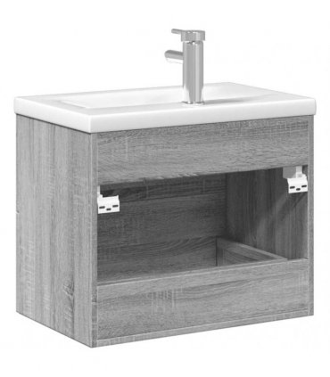 vidaXL Bathroom Sink Cabinet with Built-in Basin Grey Sonoma