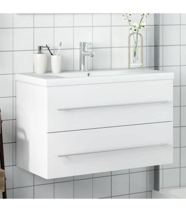 vidaXL Bathroom Sink Cabinet with Built-in Basin White
