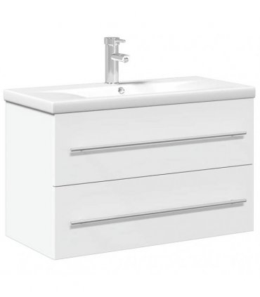 vidaXL Bathroom Sink Cabinet with Built-in Basin White