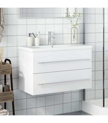 vidaXL Bathroom Sink Cabinet with Built-in Basin White