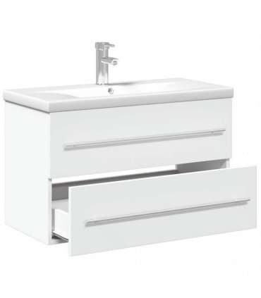 vidaXL Bathroom Sink Cabinet with Built-in Basin White