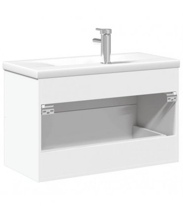 vidaXL Bathroom Sink Cabinet with Built-in Basin White