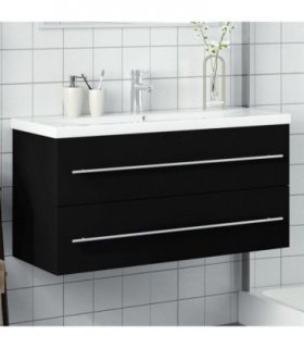 vidaXL Bathroom Sink Cabinet with Built-in Basin Black