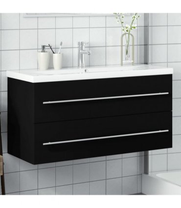 vidaXL Bathroom Sink Cabinet with Built-in Basin Black