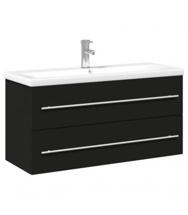 vidaXL Bathroom Sink Cabinet with Built-in Basin Black