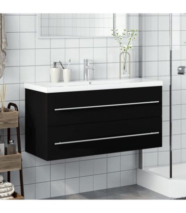 vidaXL Bathroom Sink Cabinet with Built-in Basin Black
