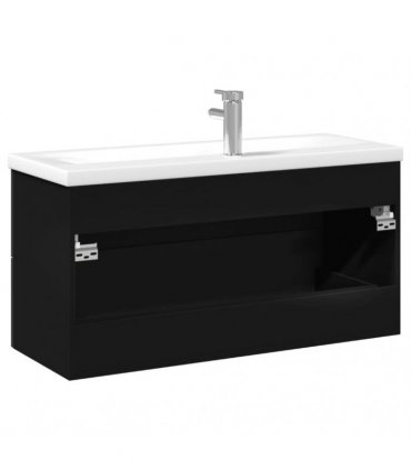 vidaXL Bathroom Sink Cabinet with Built-in Basin Black