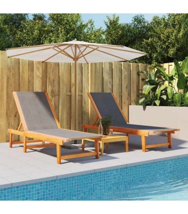 vidaXL Sun Loungers 2 pcs Black Solid Wood Acacia and Textilene
