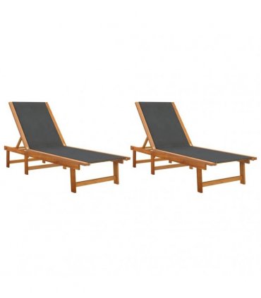 vidaXL Sun Loungers 2 pcs Black Solid Wood Acacia and Textilene