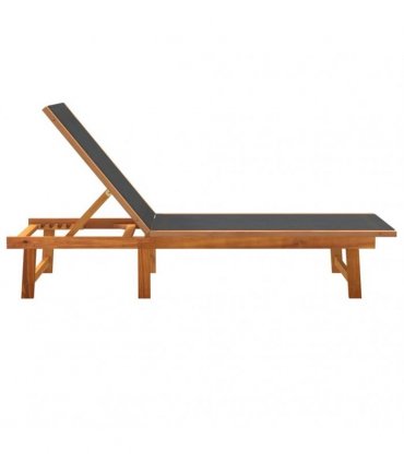 vidaXL Sun Loungers 2 pcs Black Solid Wood Acacia and Textilene