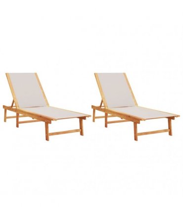 vidaXL Sun Loungers 2 pcs Grey Solid Wood Acacia and Textilene
