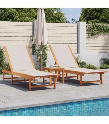 vidaXL Sun Loungers 2 pcs with Table Grey Solid Wood Acacia&Textilene