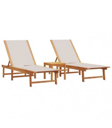 vidaXL Sun Loungers 2 pcs with Table Grey Solid Wood Acacia&Textilene