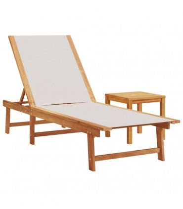 vidaXL Sun Loungers 2 pcs with Table Grey Solid Wood Acacia&Textilene