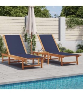 vidaXL Sun Loungers 2 pcs with Table Blue Solid Wood Acacia&Textilene