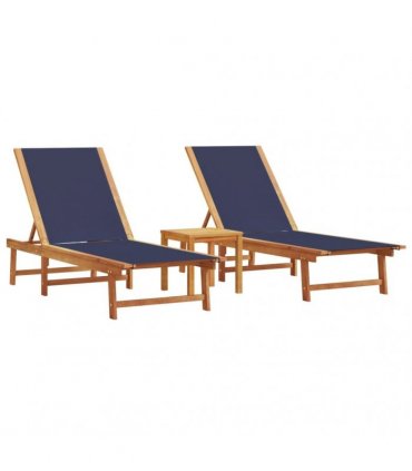 vidaXL Sun Loungers 2 pcs with Table Blue Solid Wood Acacia&Textilene